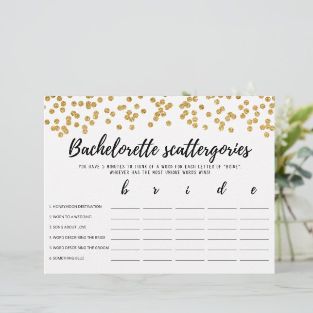 Bachelorette Scattergories editable Bridal game (Standing Front)