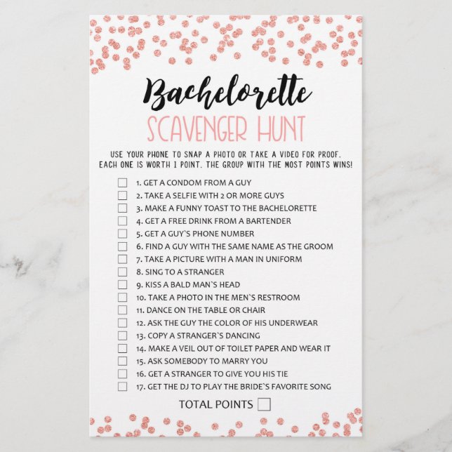 Bachelorette Scavenger Hunt Hen Party game (Front)