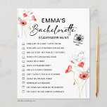 Bachelorette Scavenger Hunt Red Flowers<br><div class="desc">Beautiful,  customisable Bachelorette Scavenger Hunt Game! You can personalise it with your game's challenges and the bride's name.</div>