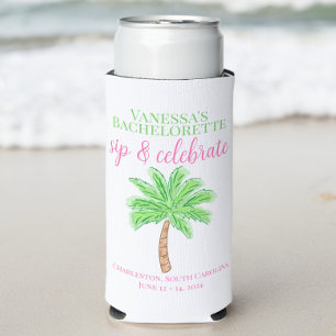 Bachelorette Sip & Celebrate Preppy Palm Custom Seltzer Can Cooler