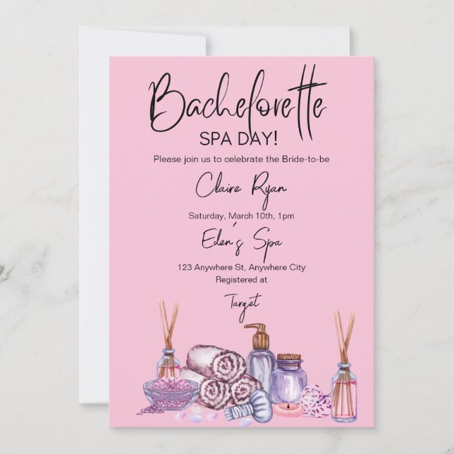 Bachelorette Spa Day Invitation (Front)