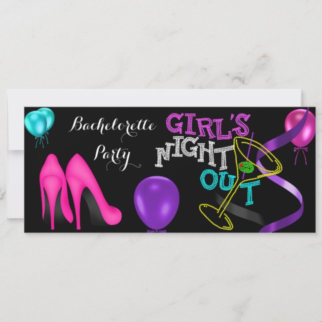 Bachelorette Teal Pink Heels Black Purple Party Invitation (Front)