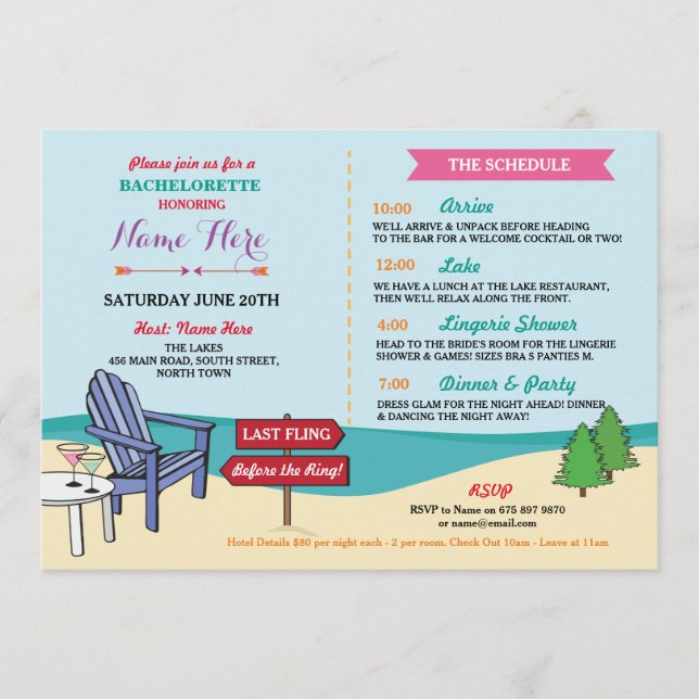 Bachelorette The Lakes Bridal Shower Itinerary Programme (Front)