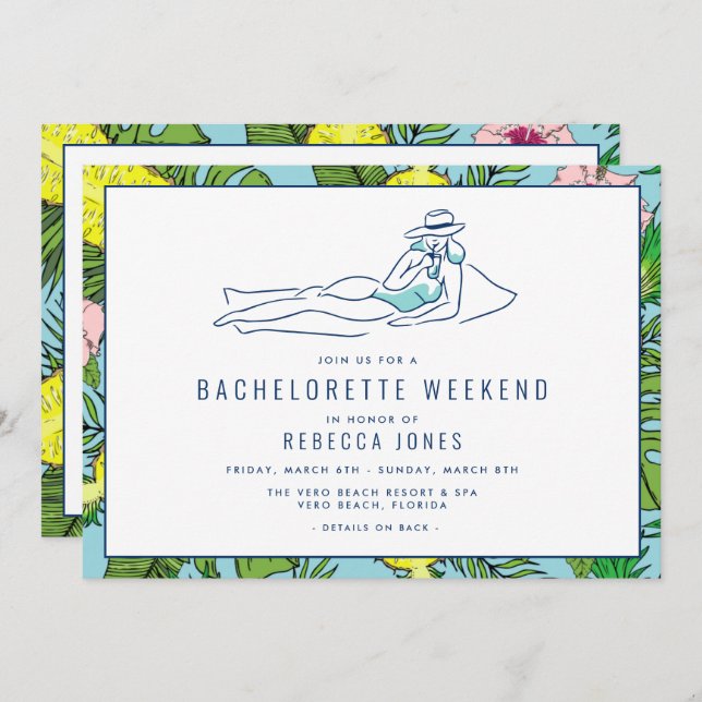Bachelorette Tropical Beach Girls Weekend Getaway  Invitation (Front/Back)