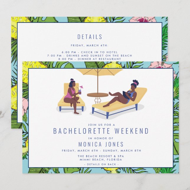Bachelorette Tropical Beach Weekend Trip Invitation (Front/Back)