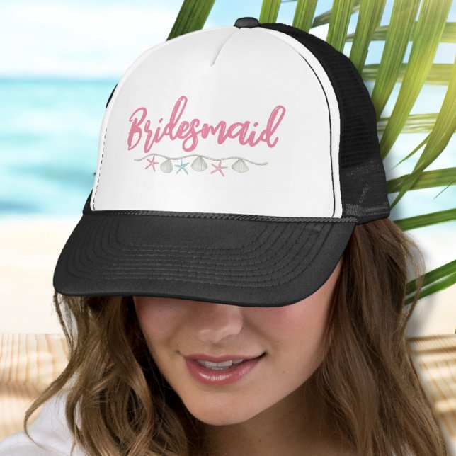 Bachelorette Weekend Beach Pink Bridesmaid Trucker Hat (Pink Beach Bridesmaid Trucker Hat)
