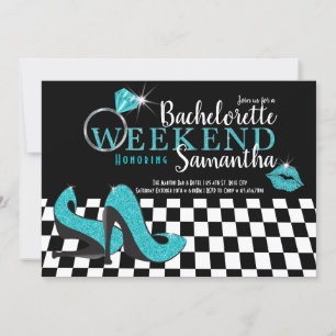 Bachelorette Weekend black & Turquoise Invitation