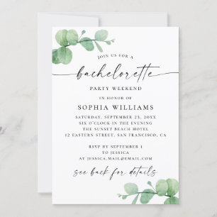 Bachelorette Weekend. Eucalyptus Elegant Itinerary Invitation