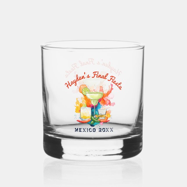 Bachelorette Weekend Final Fiesta Personalised  Whiskey Glass (Back)