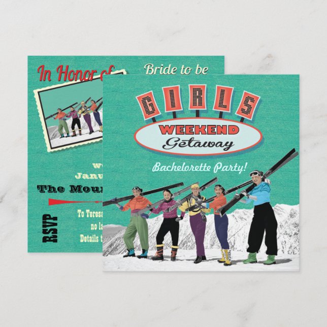 Bachelorette Weekend Getaway Party Invitations (Front/Back)