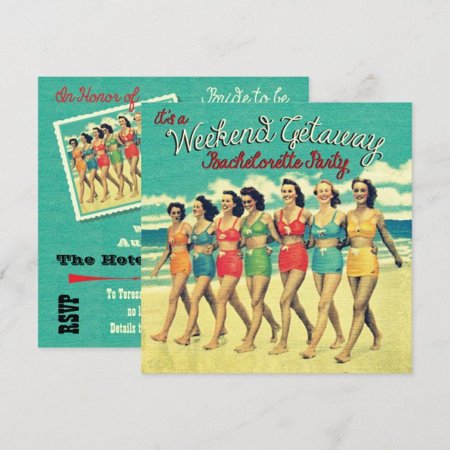 Bachelorette Weekend Getaway Party Invitations (Front/Back)