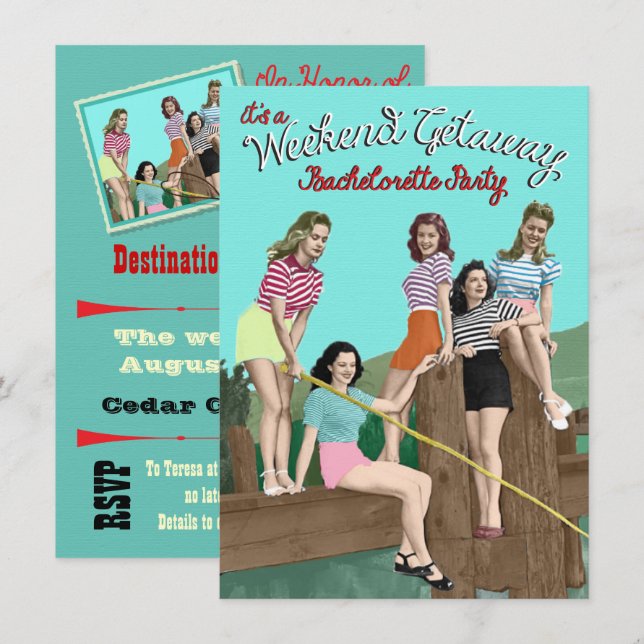 Bachelorette Weekend Getaway Party Invitations (Front/Back)