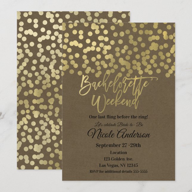 Bachelorette Weekend Gold Modern Chic Rustic Kraft Invitation (Front/Back)