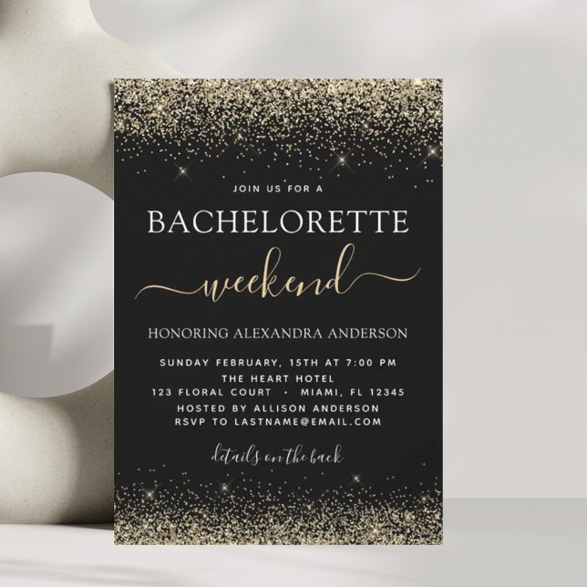 Bachelorette Weekend Gold Modern Glitter Party Invitation (Creator Uploaded)