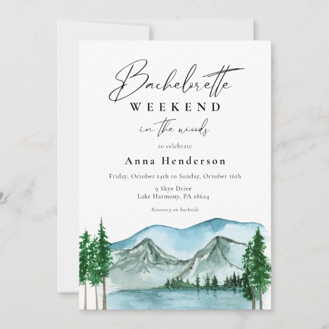 Bachelorette Weekend in the Woods Invitation (Front)