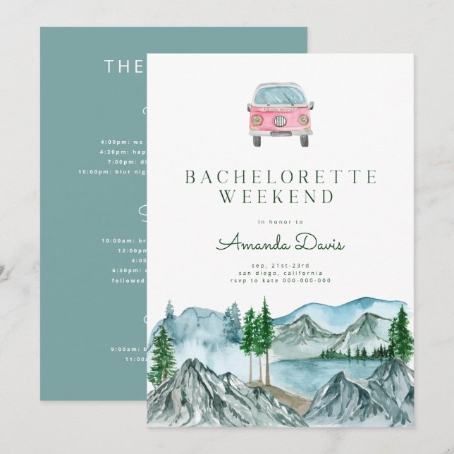 Bachelorette Weekend in Woods Cabin Lake Camping  Invitation (Front/Back)