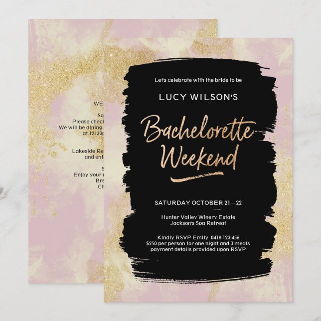 Bachelorette Weekend Invitation Pink Gold Glitter (Front/Back)
