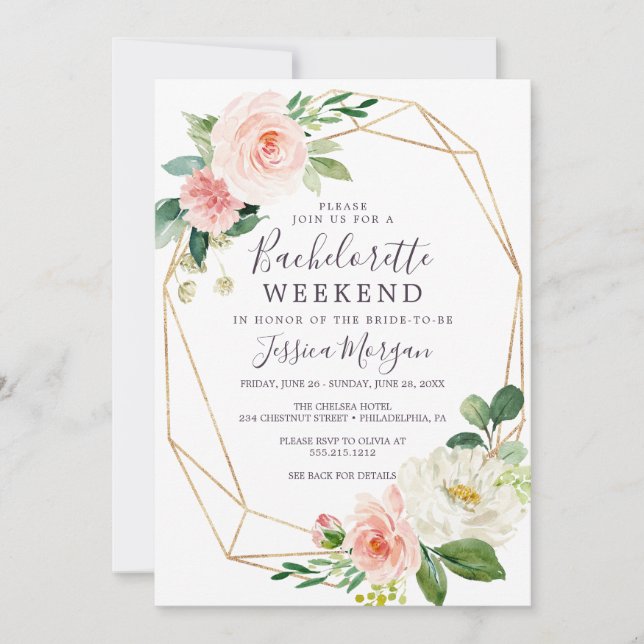 Bachelorette Weekend Invite Itinerary Airy Blush (Front)