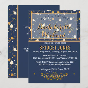 Bachelorette Weekend Itinerary Blue Gold Invitation