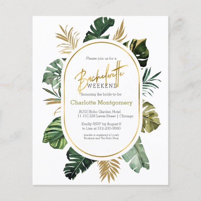 Bachelorette Weekend Itinerary budget Invitation (Front)