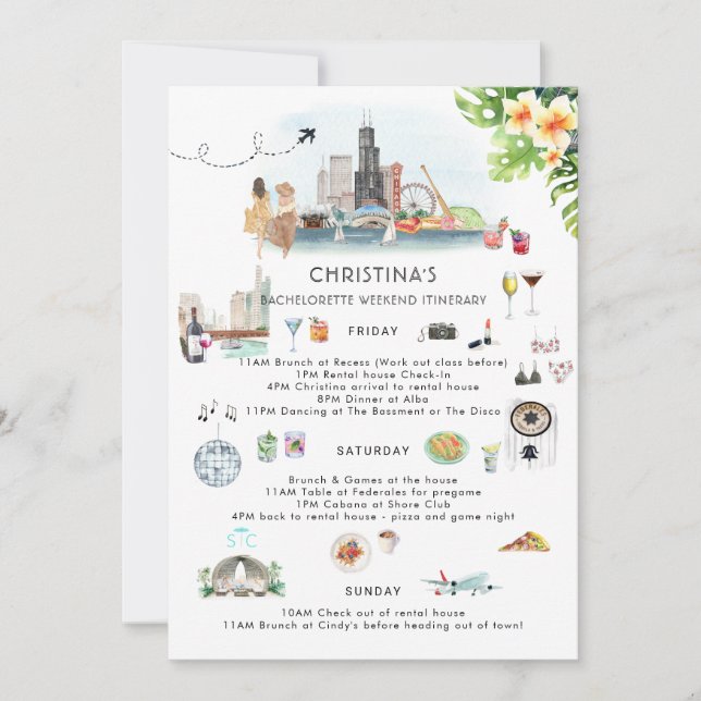 Bachelorette Weekend Itinerary | Chicago Invitation (Front)