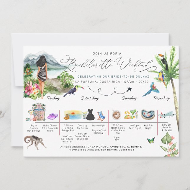 Bachelorette Weekend Itinerary | Costa Rica  Invitation (Front)