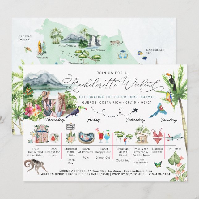 Bachelorette Weekend Itinerary | Costa Rica Invitation (Front/Back)