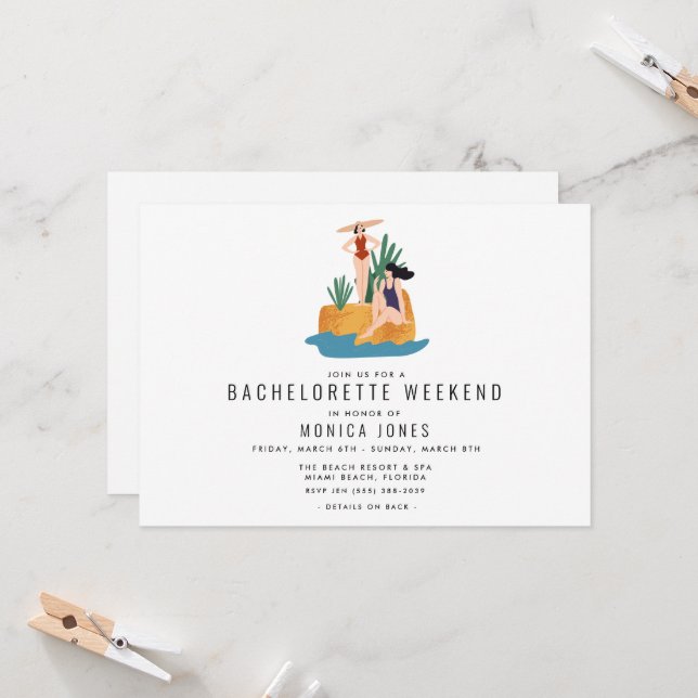 Bachelorette Weekend Itinerary Girl Trip  Invitation (Front/Back In Situ)