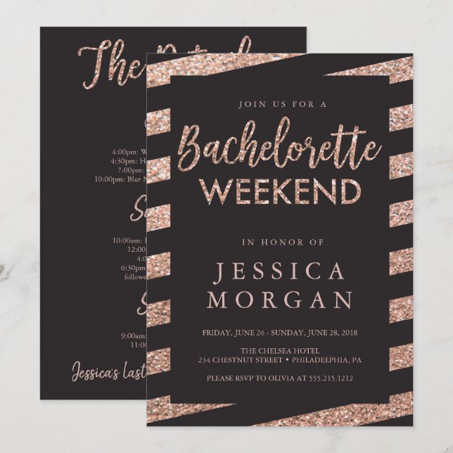 Bachelorette Weekend Itinerary Glitter Stripes Invitation (Front/Back)