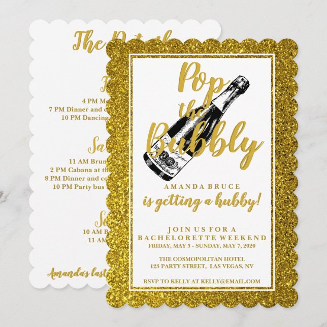 Bachelorette Weekend Itinerary Gold Glitter Invitation (Front/Back)