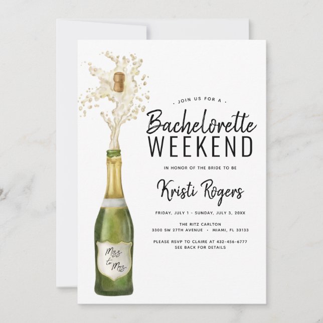 Bachelorette Weekend Itinerary Invitation (Front)