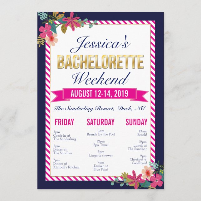 Bachelorette Weekend Itinerary Invitation (Front)