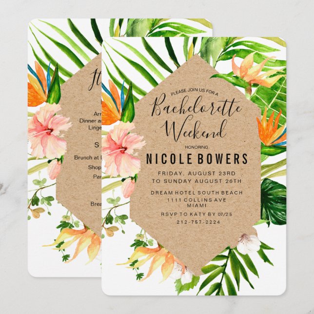 Bachelorette Weekend Itinerary Invitation (Front/Back)