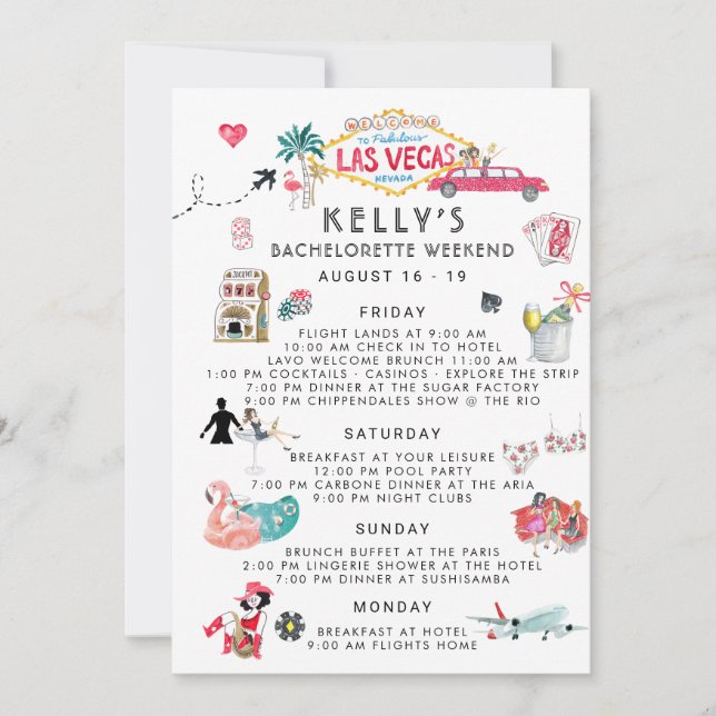 Bachelorette Weekend Itinerary | Las Vegas Invitation (Front)