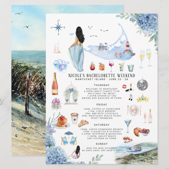Bachelorette Weekend Itinerary | Nantucket  Invitation (Front/Back)