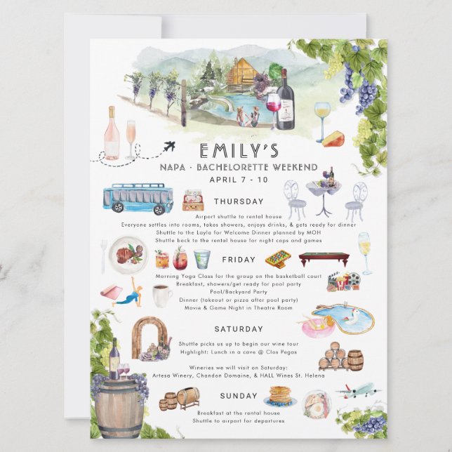 Bachelorette Weekend Itinerary | Napa Winery Invitation (Front)