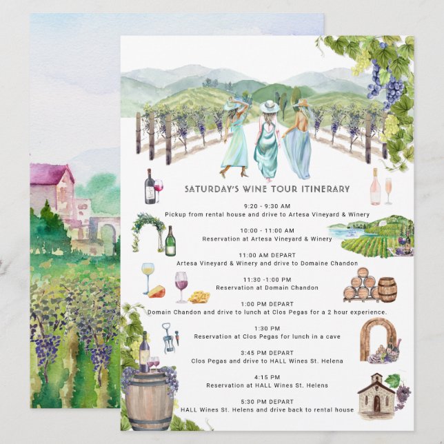 Bachelorette Weekend Itinerary | Napa Winery  Invitation (Front/Back)