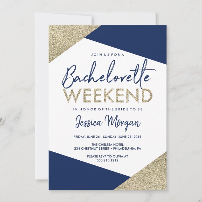 Bachelorette Weekend Itinerary Navy Invitation (Front)