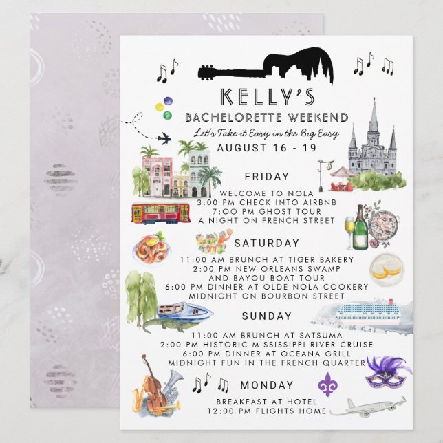 Bachelorette Weekend Itinerary | New Orleans Invitation (Front/Back)