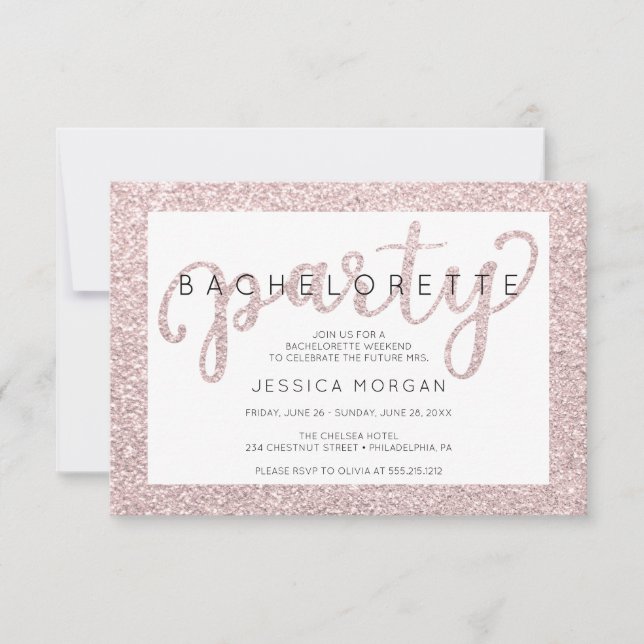 Bachelorette Weekend Itinerary Rosé Gold Invite (Front)