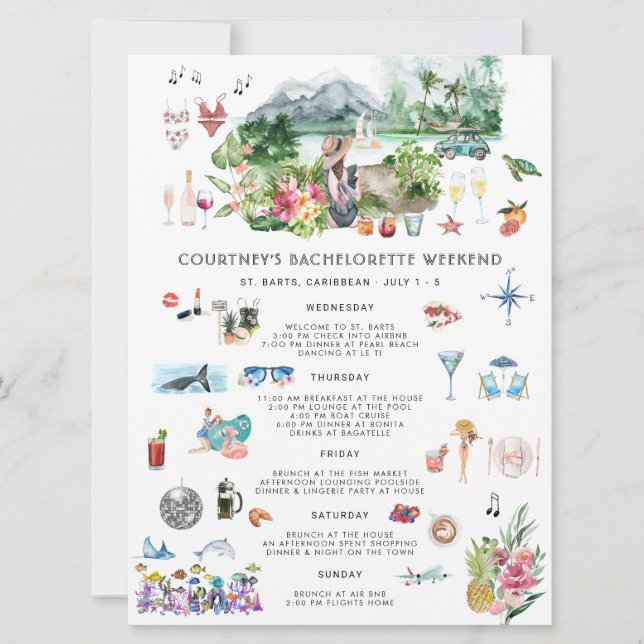 Bachelorette Weekend Itinerary | Saint Barthelemy Invitation (Front)