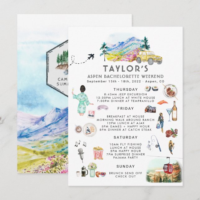 Bachelorette Weekend Itinerary | Summer Camp (Front/Back)