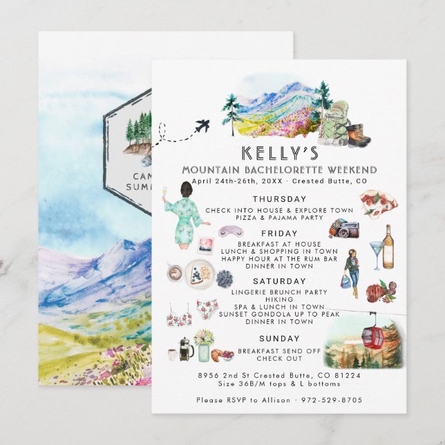 Bachelorette Weekend Itinerary | Summer Camp (Front/Back)