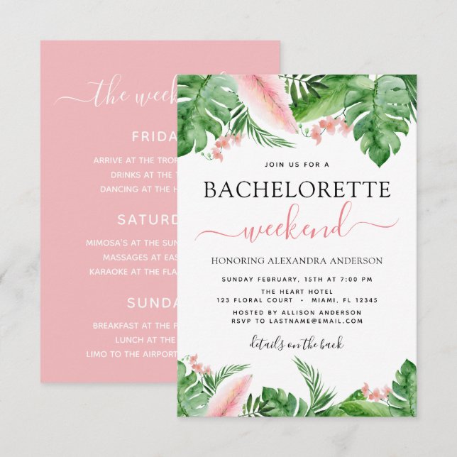 Bachelorette Weekend Itinerary Tropical Palms Invitation (Front/Back)