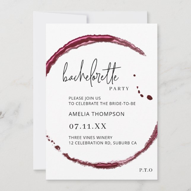 Bachelorette Weekend Itinerary Winery Invitation (Front)