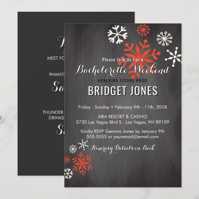 Bachelorette Weekend Itinerary Winter Chalkboard Invitation (Front/Back)