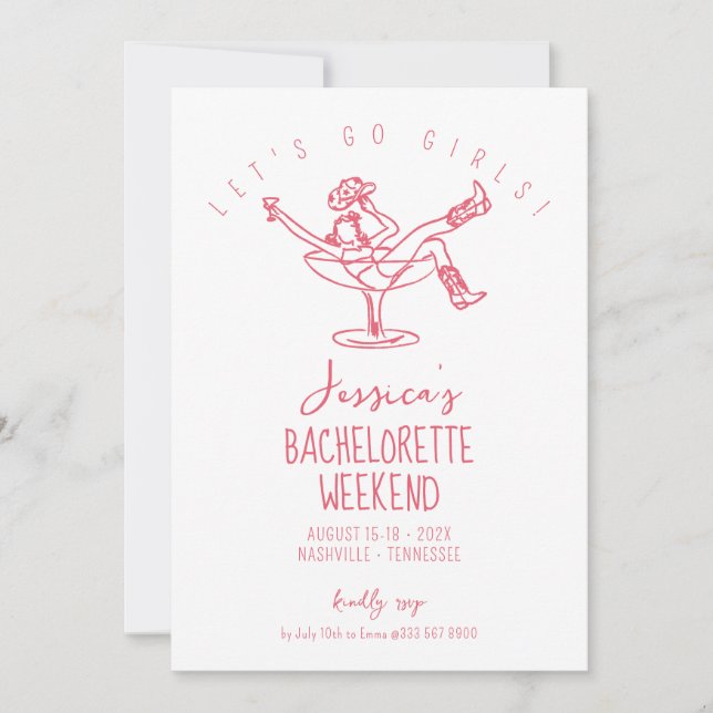 Bachelorette weekend last rodeo Funky hand drawn Invitation (Front)
