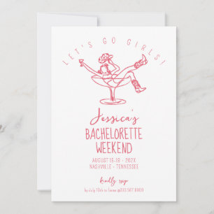 Bachelorette weekend last rodeo Funky hand drawn Invitation