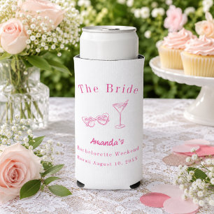 Bachelorette Weekend Party Bride Beach Pink Seltzer Can Cooler