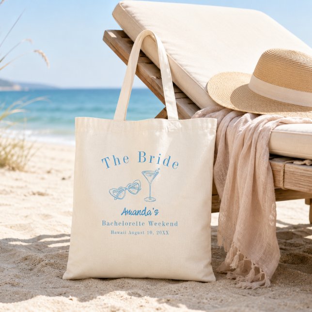 Bachelorette Weekend Party Bride Blue Beach Tote Bag (Creator Uploaded)
